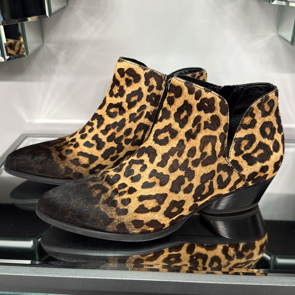 Sarto Calf Hair Leopard Print Ankle Boots